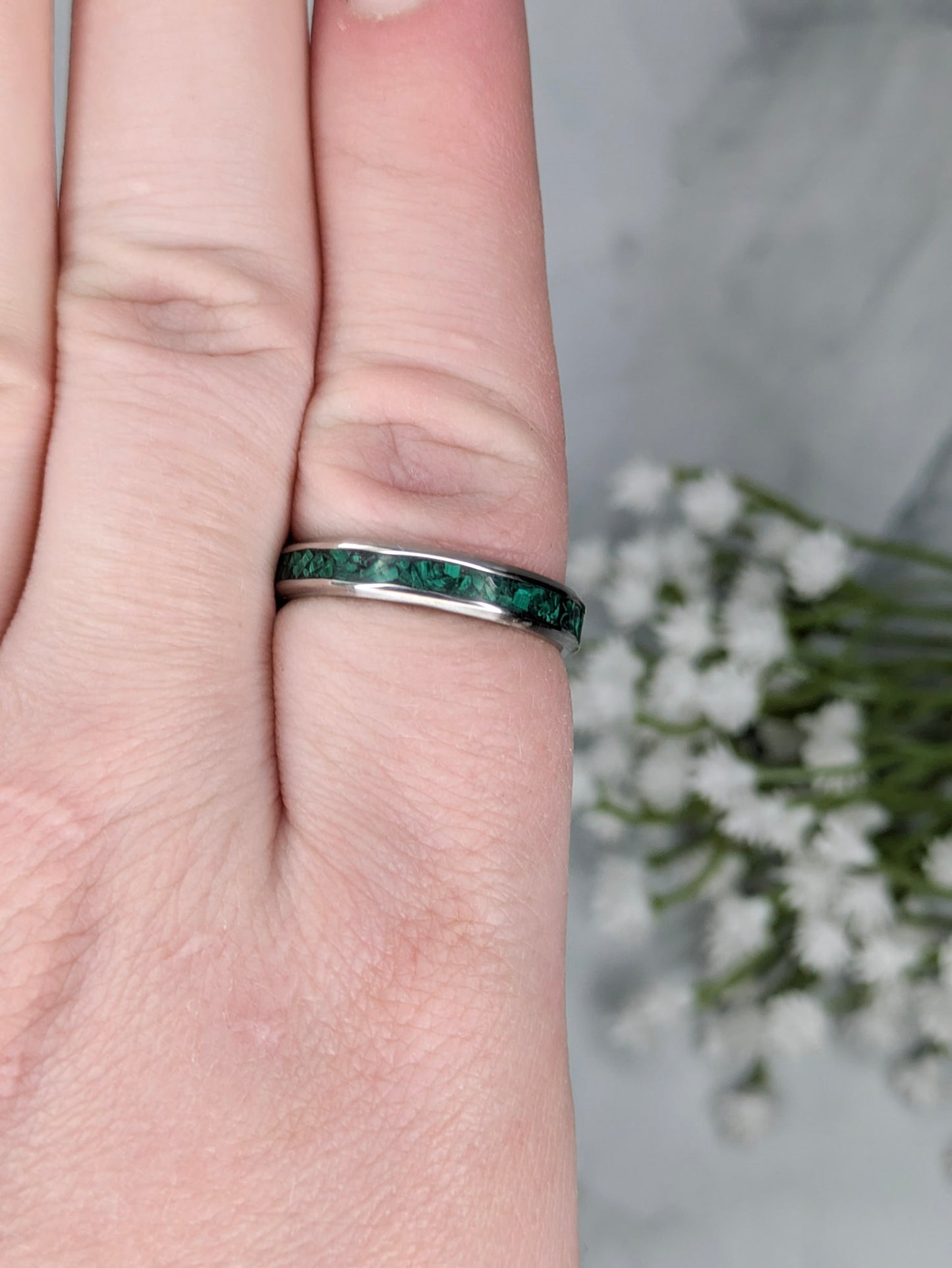 Green Malachite Inlay Ring - Made to Order