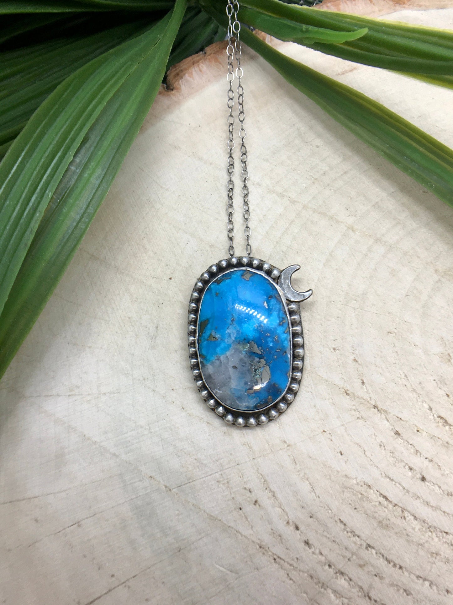 Turquoise Pyrite Moon Necklace