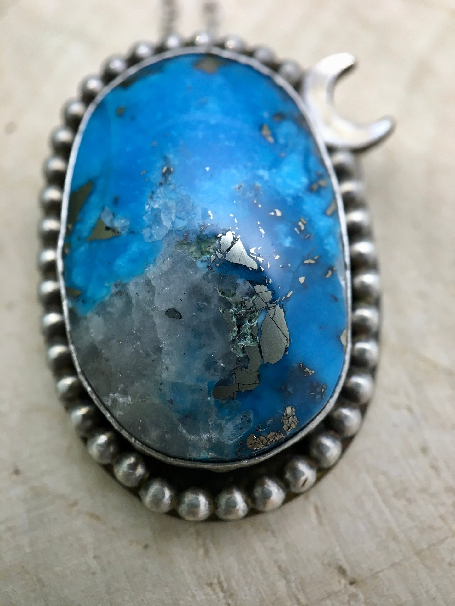 Turquoise Pyrite Moon Necklace