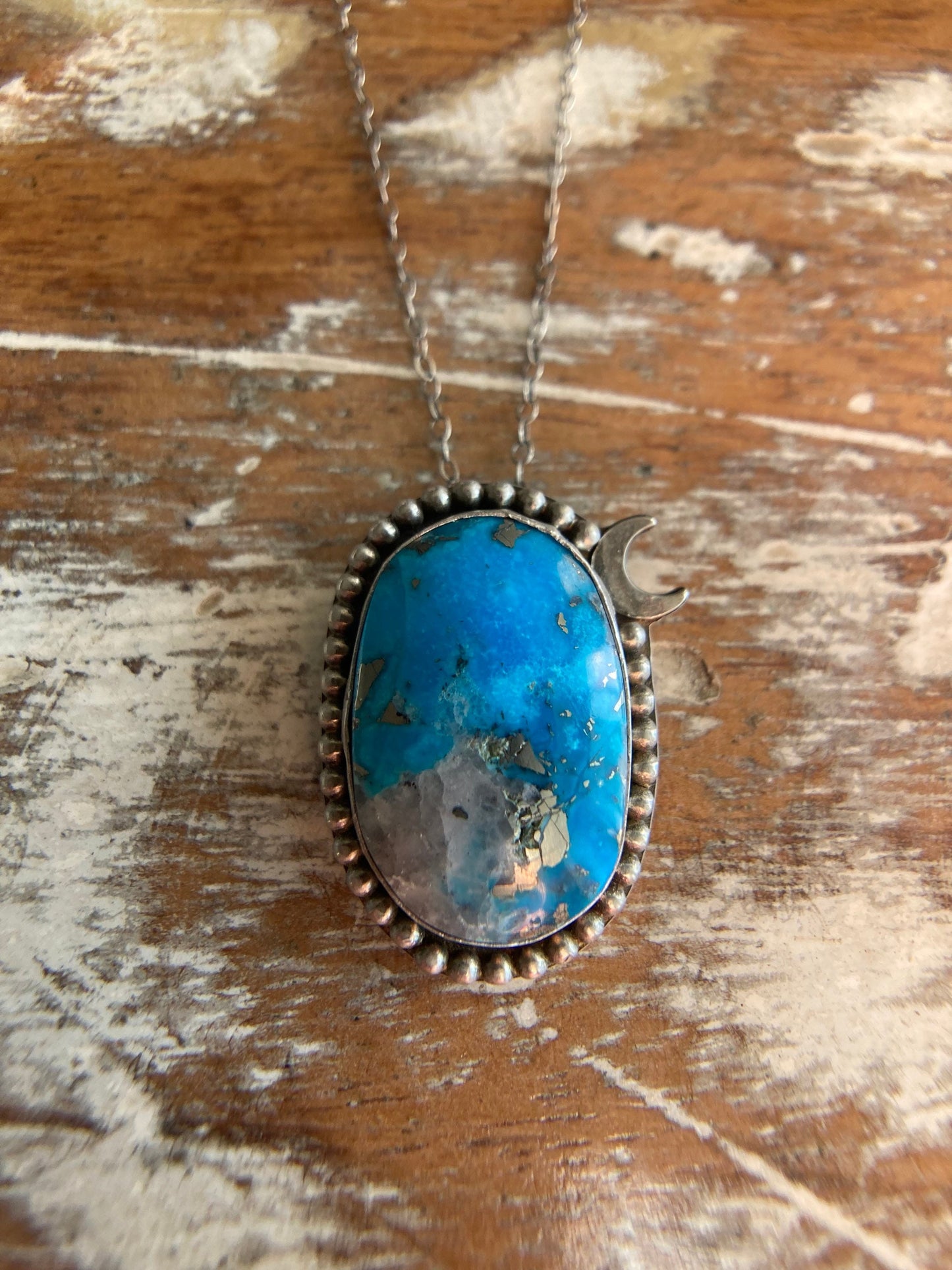 Turquoise Pyrite Moon Necklace