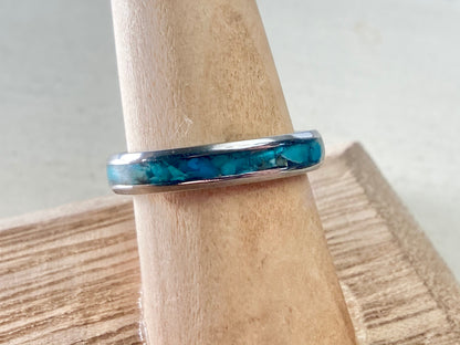 Kingman turquoise blue gemstone inlay ring handmade to order with stainless steel
