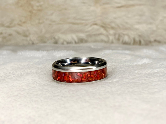 Fire Opal Inlay Ring - Made to Order