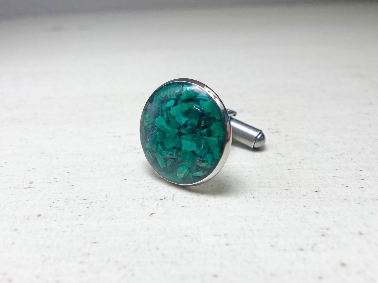 Raw Malachite Inlay Cufflinks - Made to Order