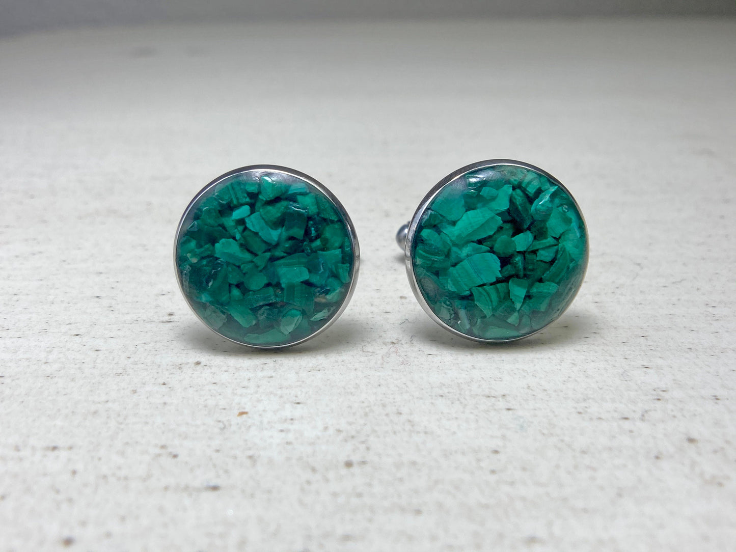 Raw Malachite Inlay Cufflinks - Made to Order