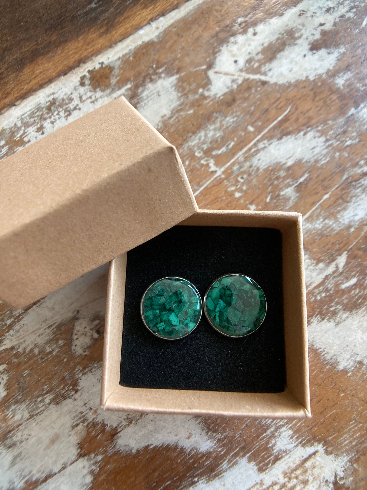 Raw Malachite Inlay Cufflinks - Made to Order