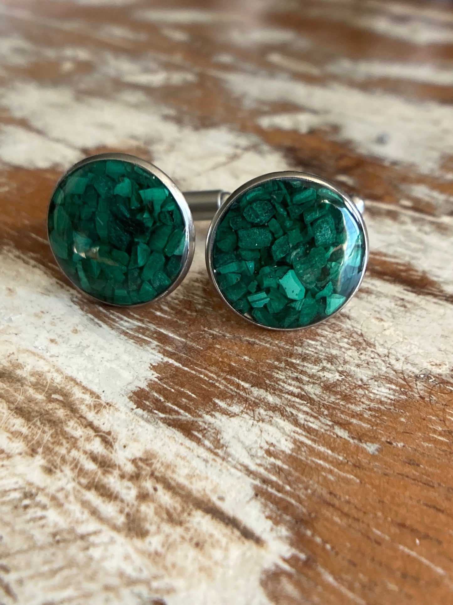 Raw Malachite Inlay Cufflinks - Made to Order