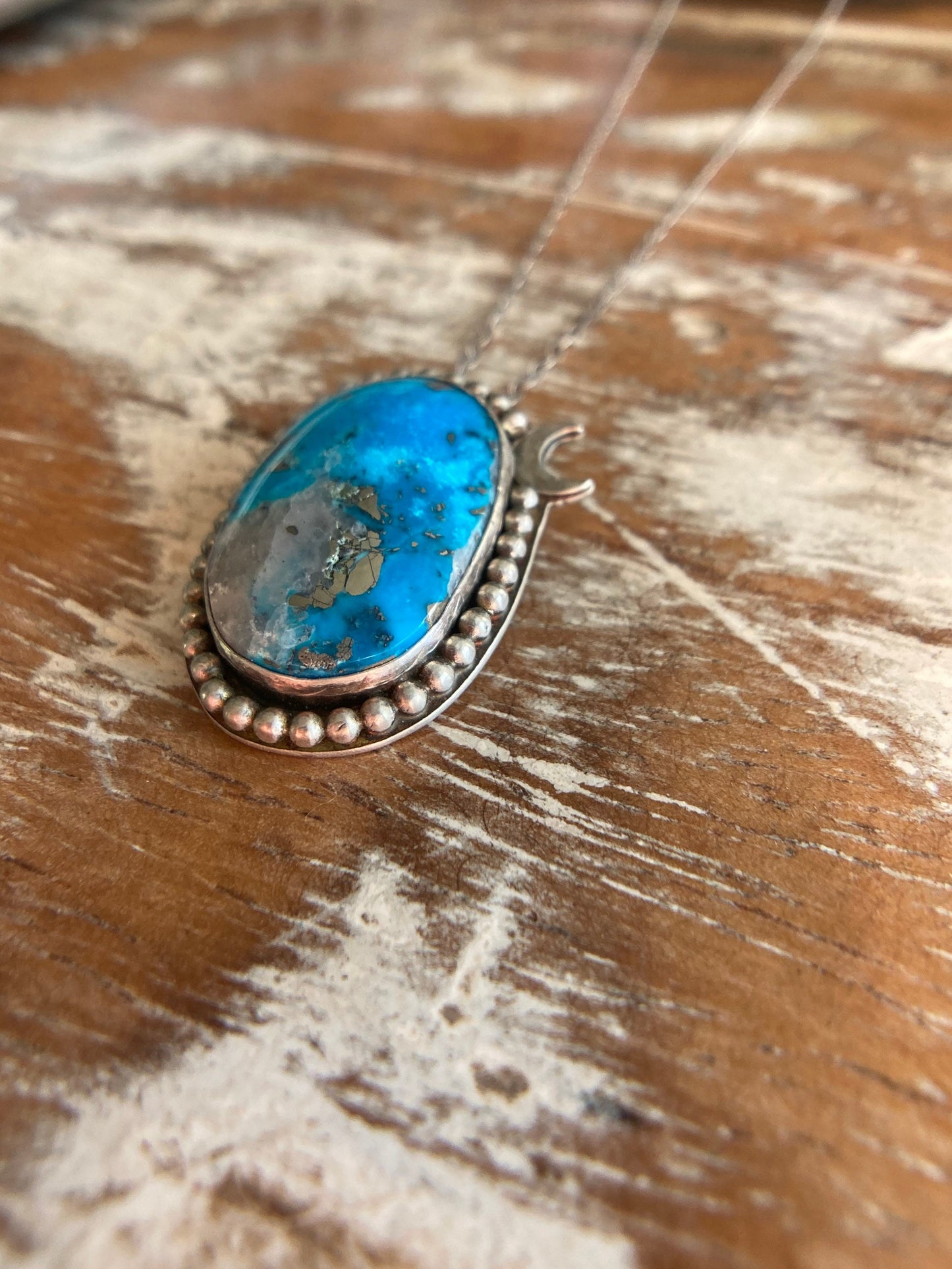 Turquoise Pyrite Moon Necklace