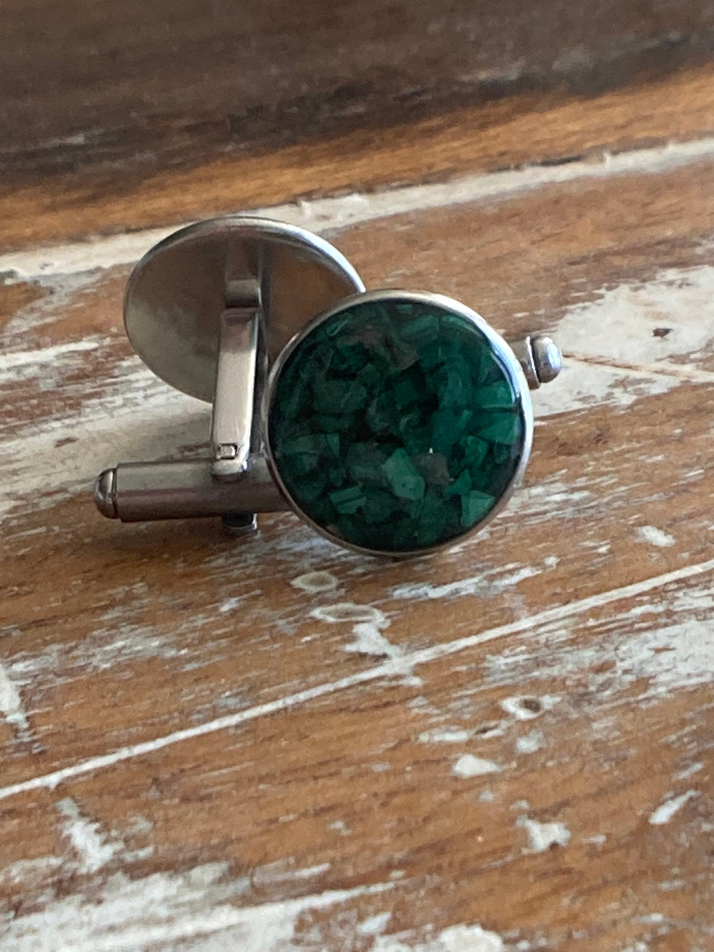 Raw Malachite Inlay Cufflinks - Made to Order